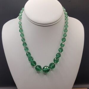 Vintage Czechoslovakian Uranium Glass & Aurora Borealis Choker Necklace 16"